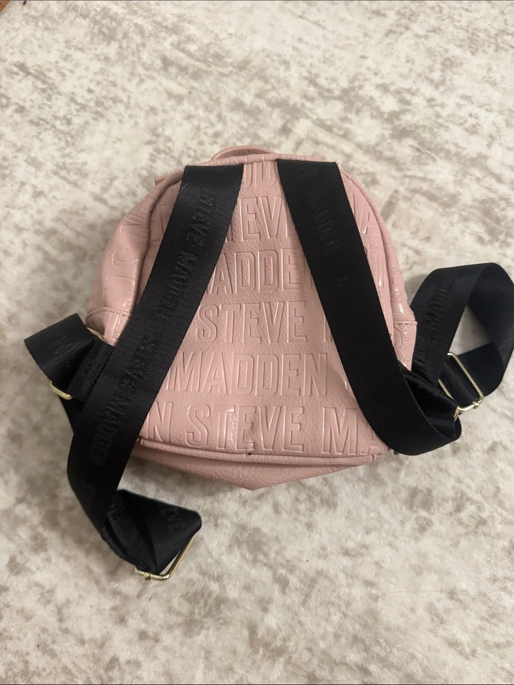 Steve Madden Blush Pink Embossed Mini Backpack with Black Straps